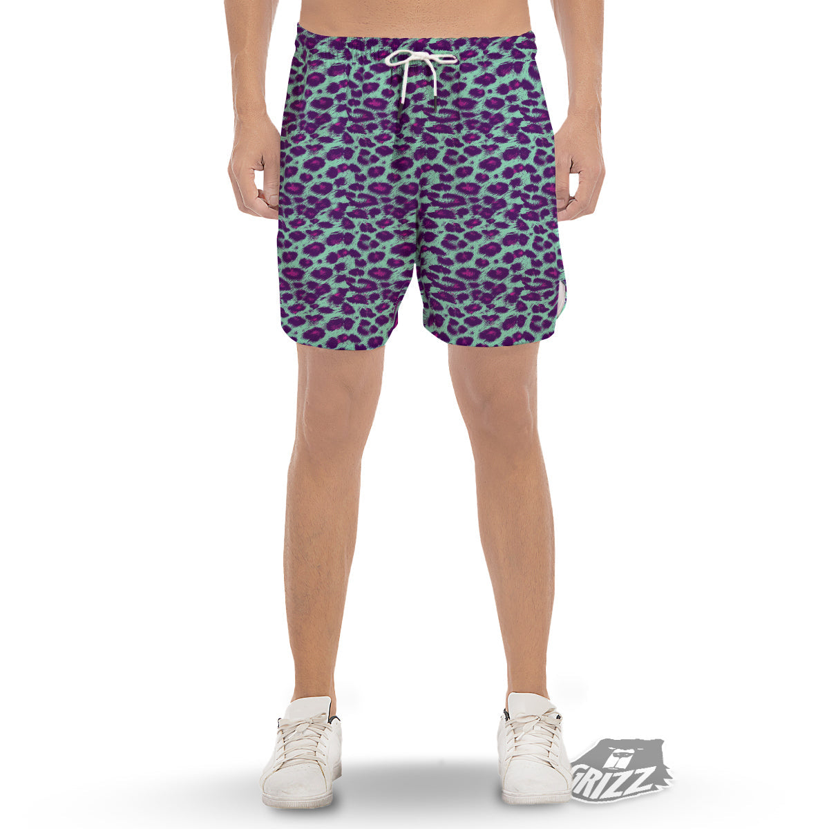 Purple And Blue Neon Leopard Print Men's Gym Shorts-grizzshop