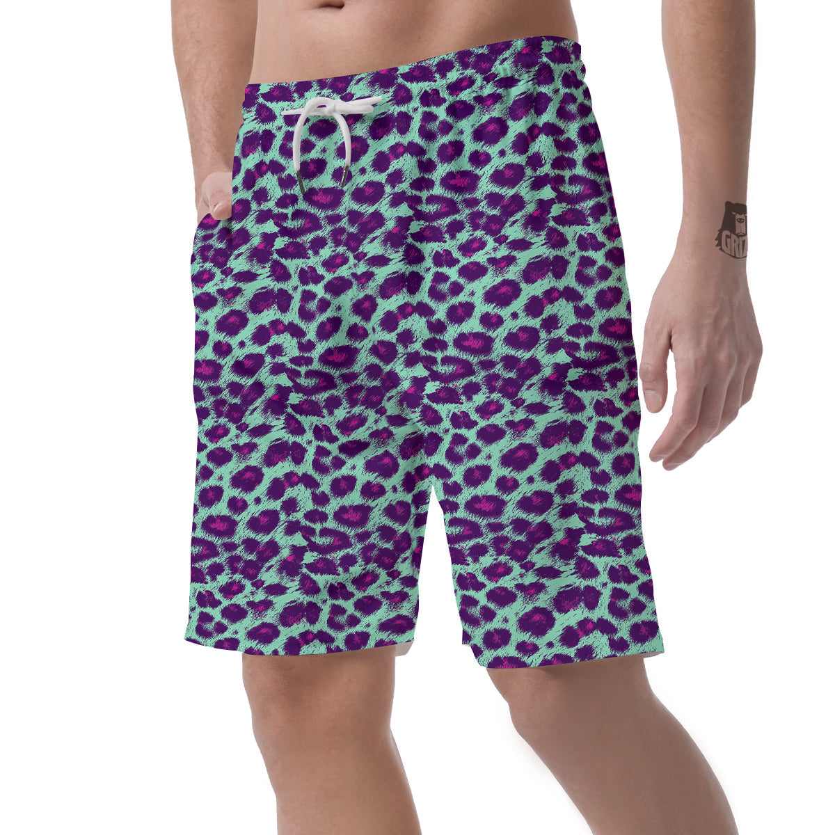 Purple And Blue Neon Leopard Print Men's Shorts-grizzshop