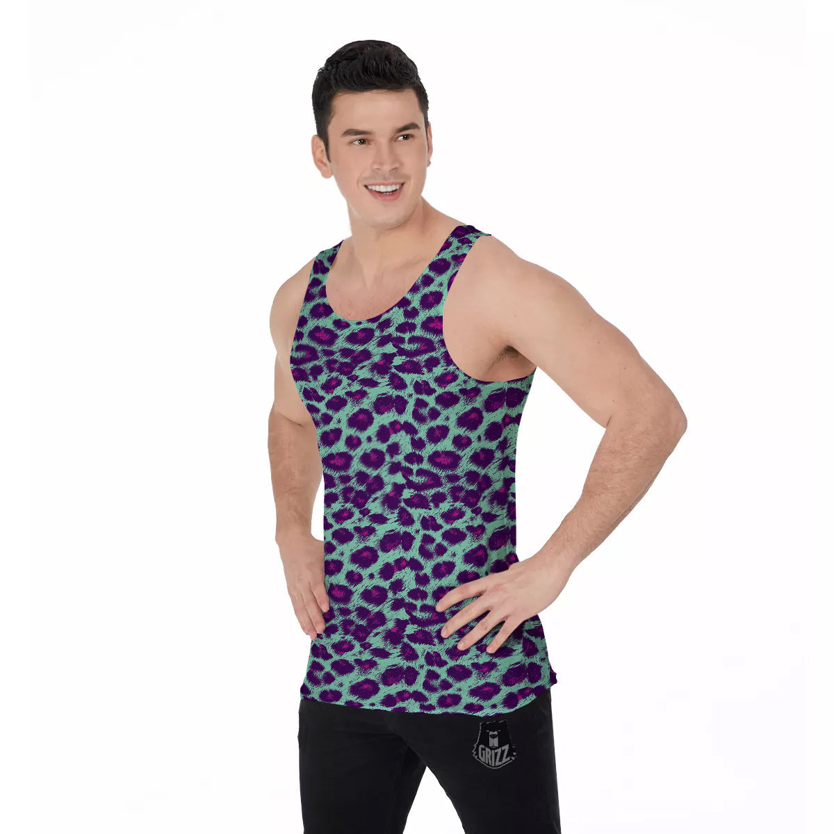 Purple And Blue Neon Leopard Print Men's Tank Top-grizzshop