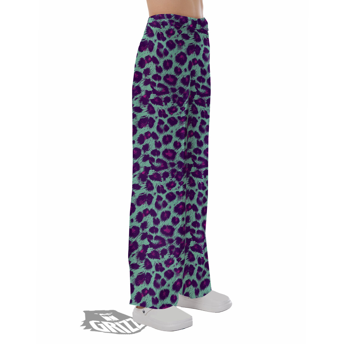 Purple And Blue Neon Leopard Print Pajama Pants-grizzshop
