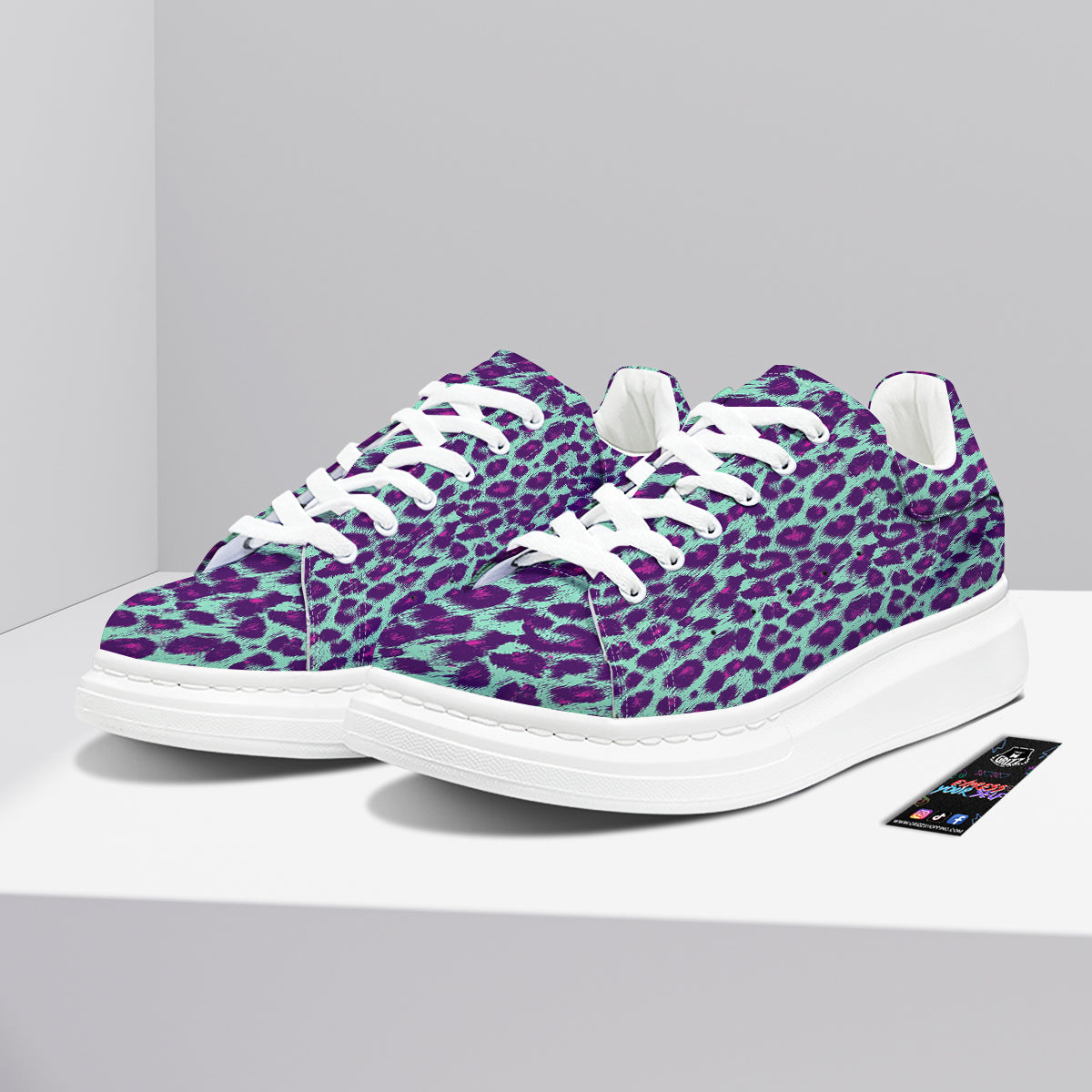 Purple And Blue Neon Leopard Print Platform Shoes-grizzshop