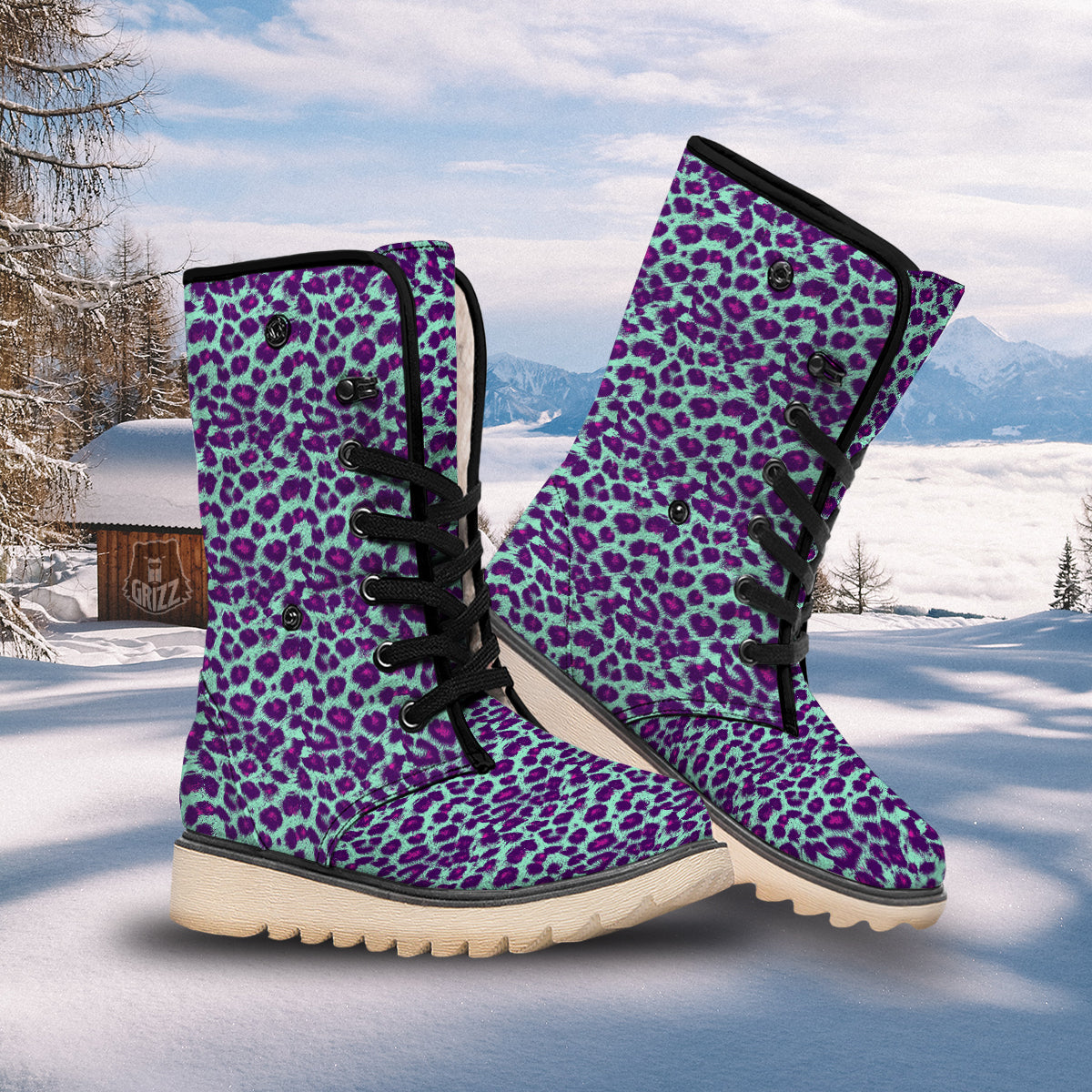 Purple And Blue Neon Leopard Print Snow Boots-grizzshop