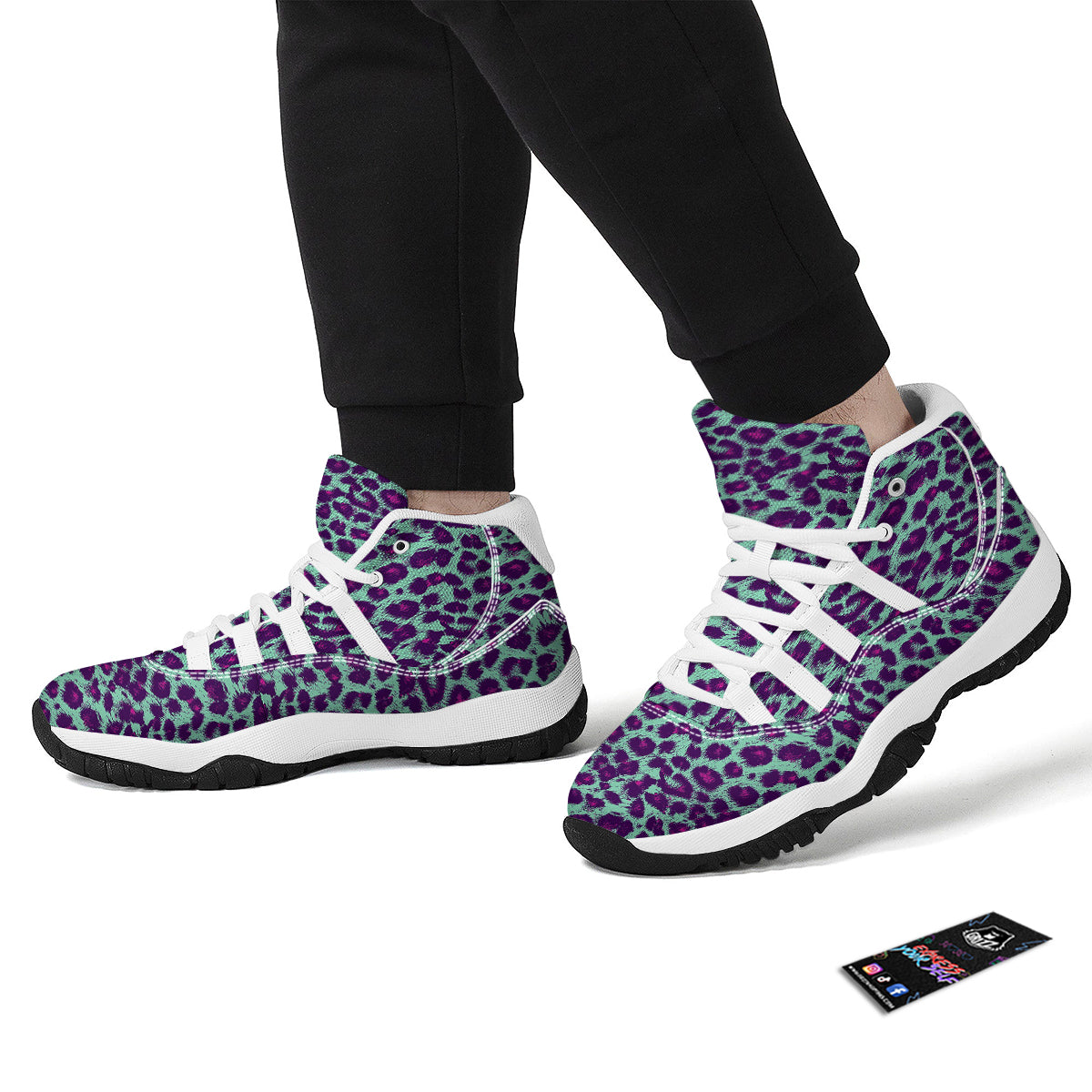 Purple And Blue Neon Leopard Print White Bball Shoes-grizzshop