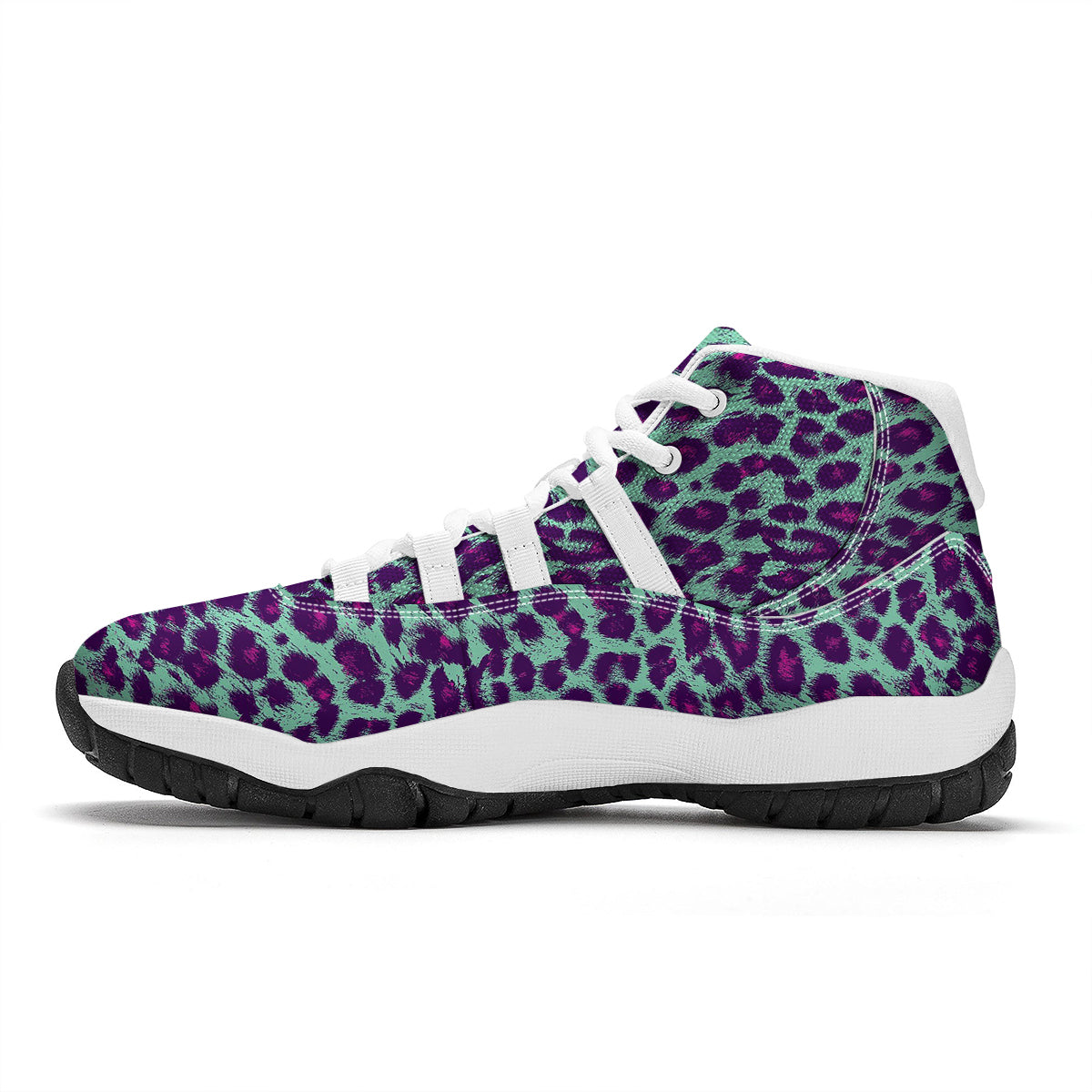 Purple And Blue Neon Leopard Print White Bball Shoes-grizzshop