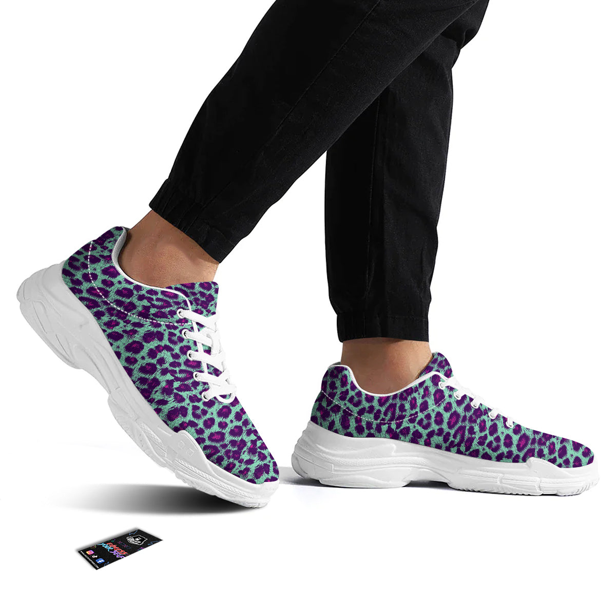 Purple And Blue Neon Leopard Print White Chunky Shoes-grizzshop