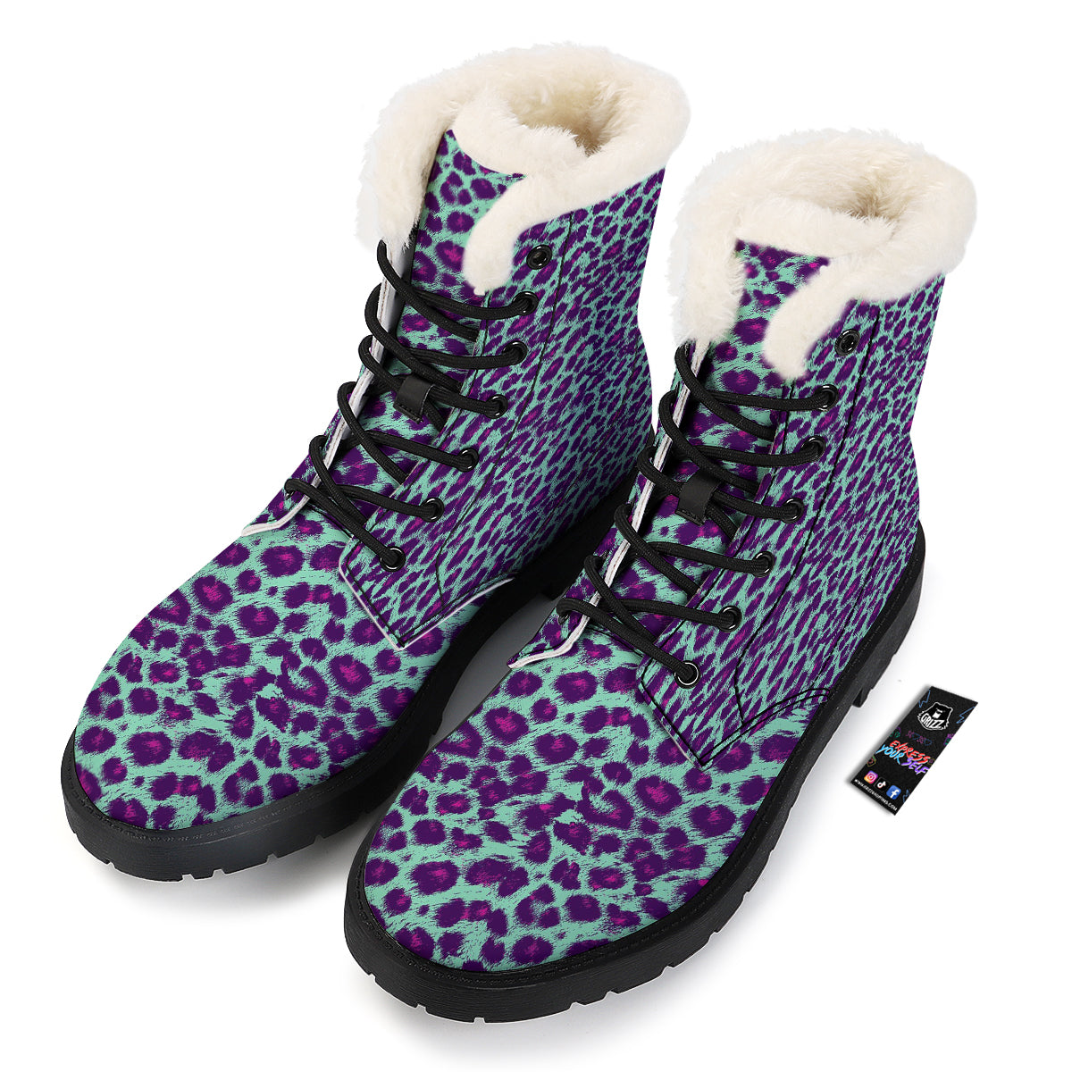 Purple And Blue Neon Leopard Print Winter Boots-grizzshop