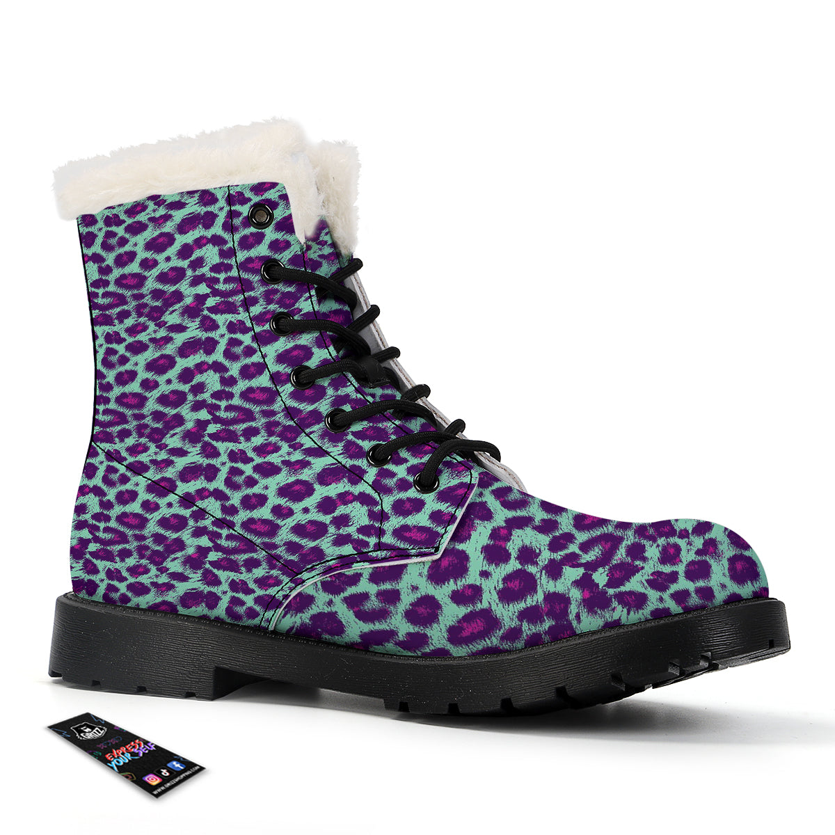 Purple And Blue Neon Leopard Print Winter Boots-grizzshop