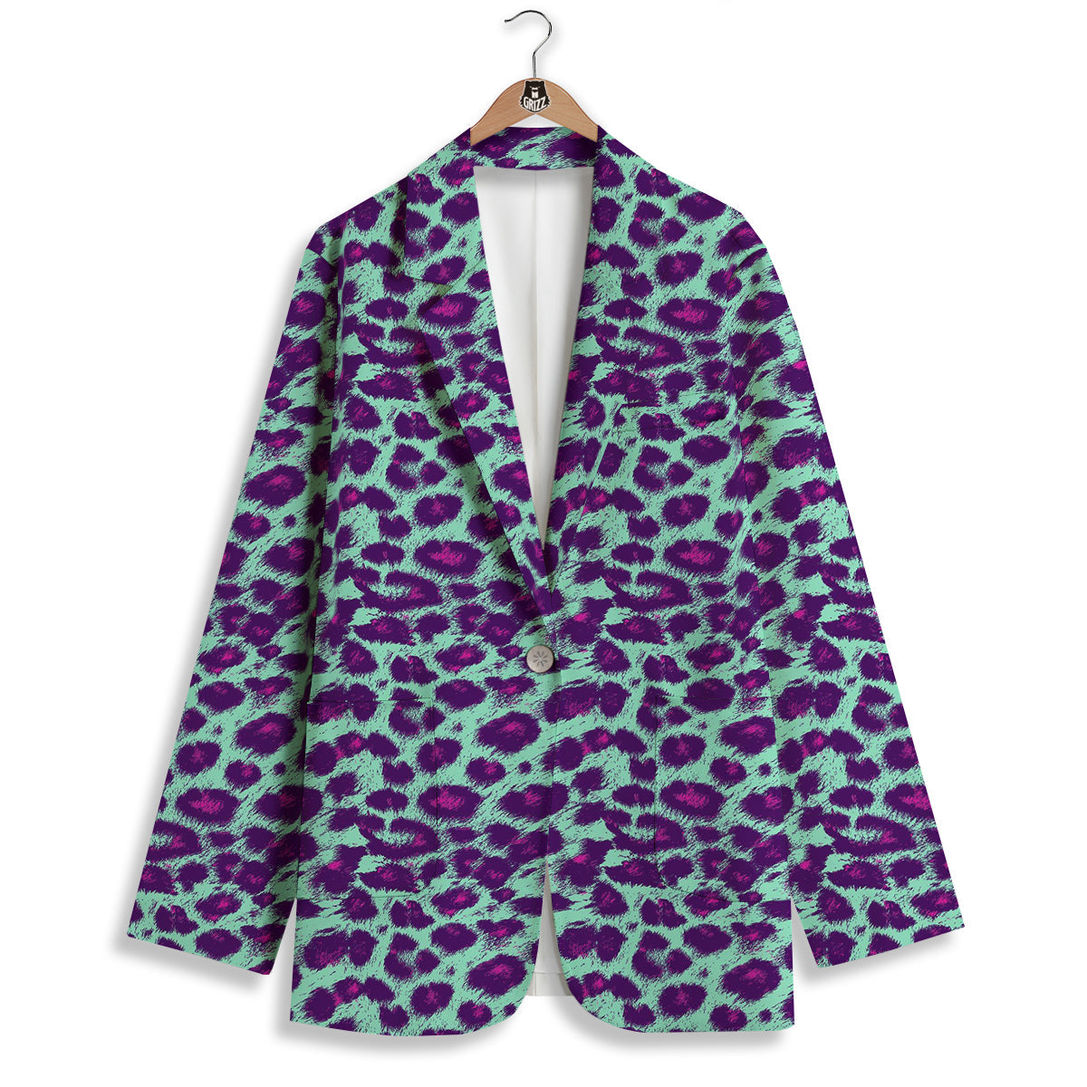 Purple And Blue Neon Leopard Print Women's Blazer-grizzshop