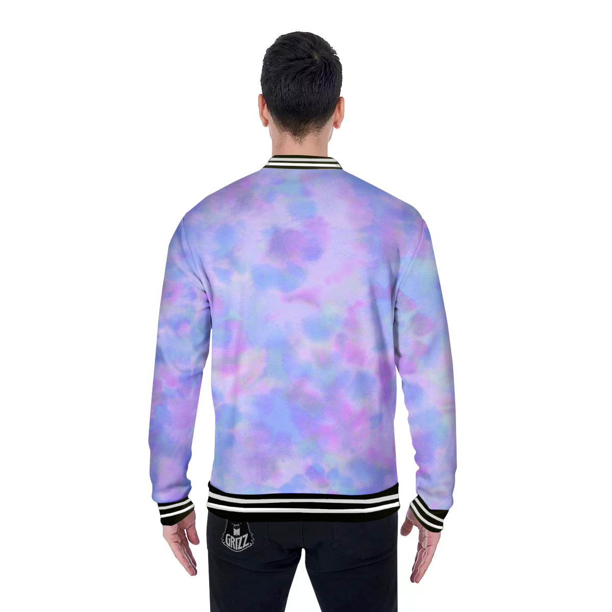 Purple And Blue Tie Dye Shibori Print Baseball Jacket-grizzshop