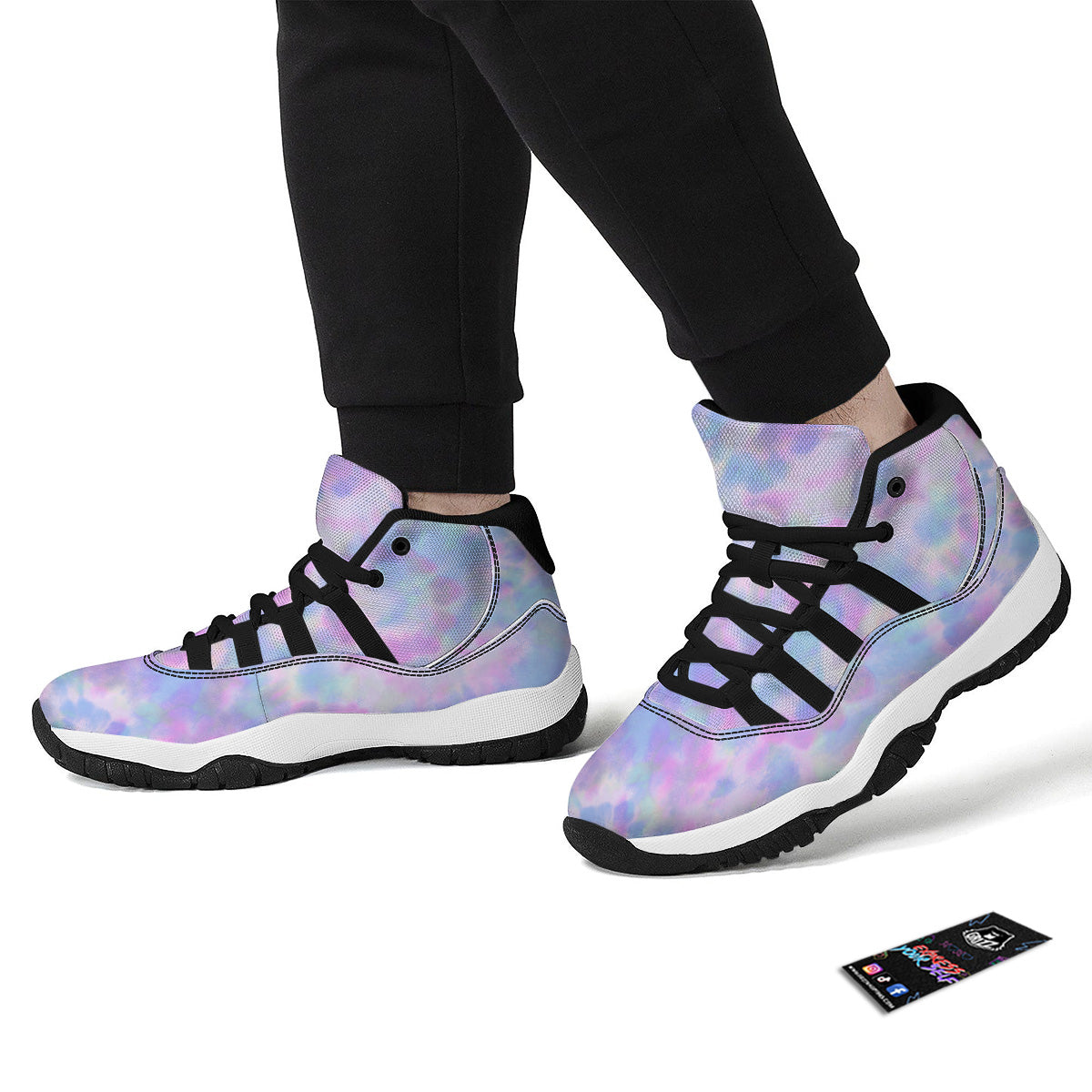 Purple And Blue Tie Dye Shibori Print Black Bball Shoes-grizzshop