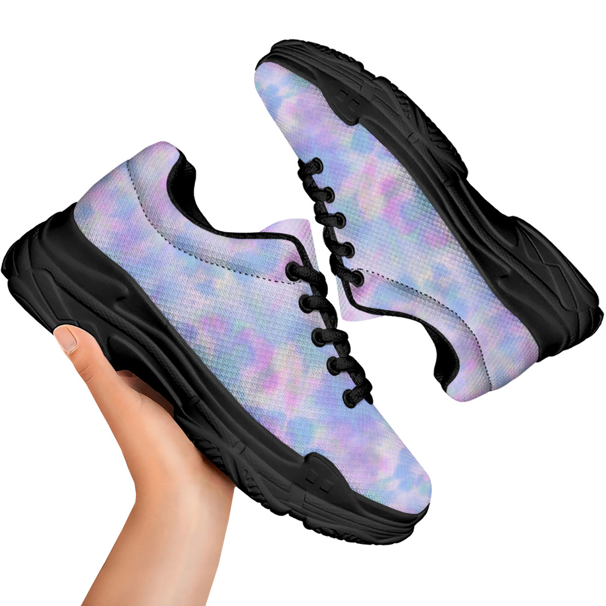 Purple And Blue Tie Dye Shibori Print Black Chunky Shoes-grizzshop