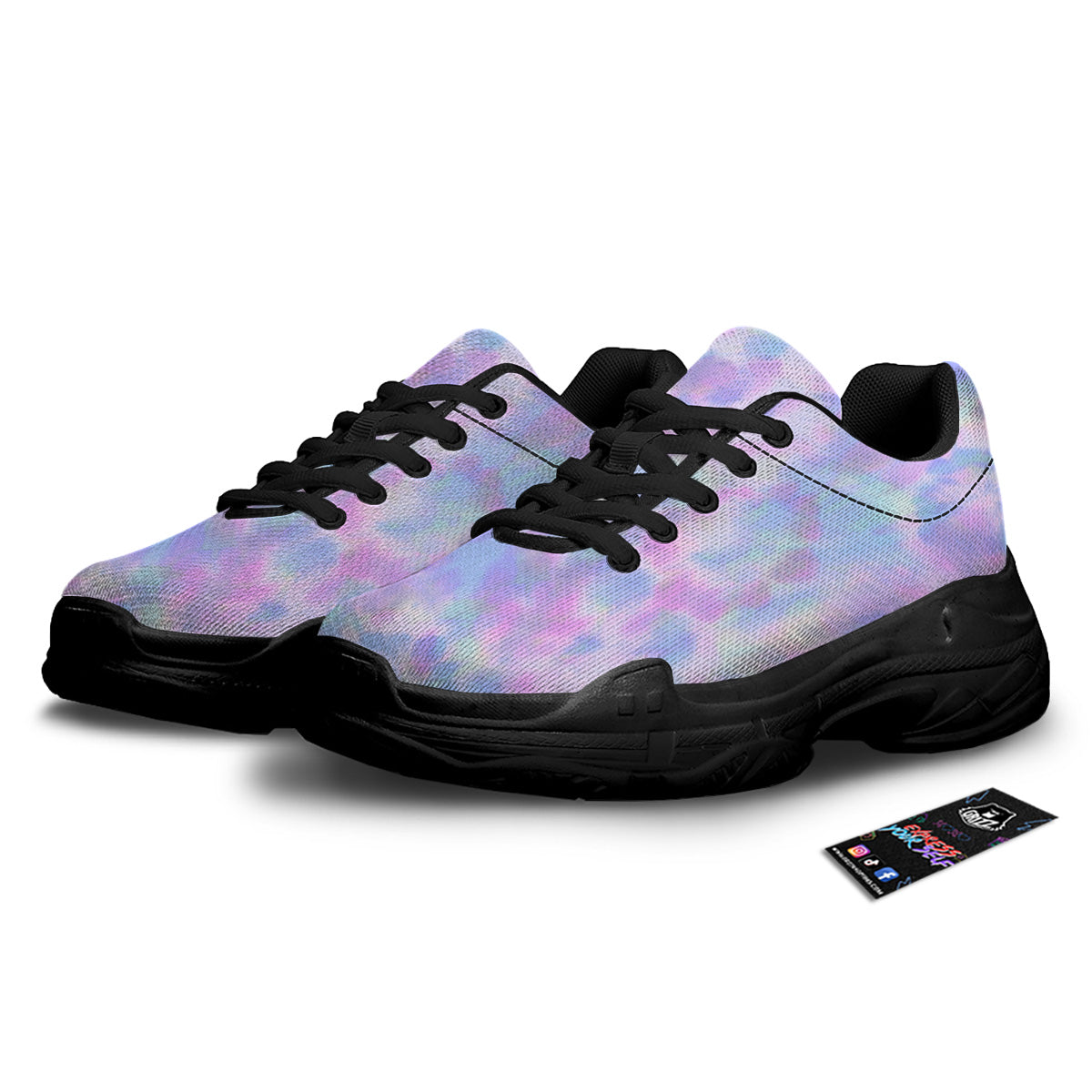 Purple And Blue Tie Dye Shibori Print Black Chunky Shoes-grizzshop