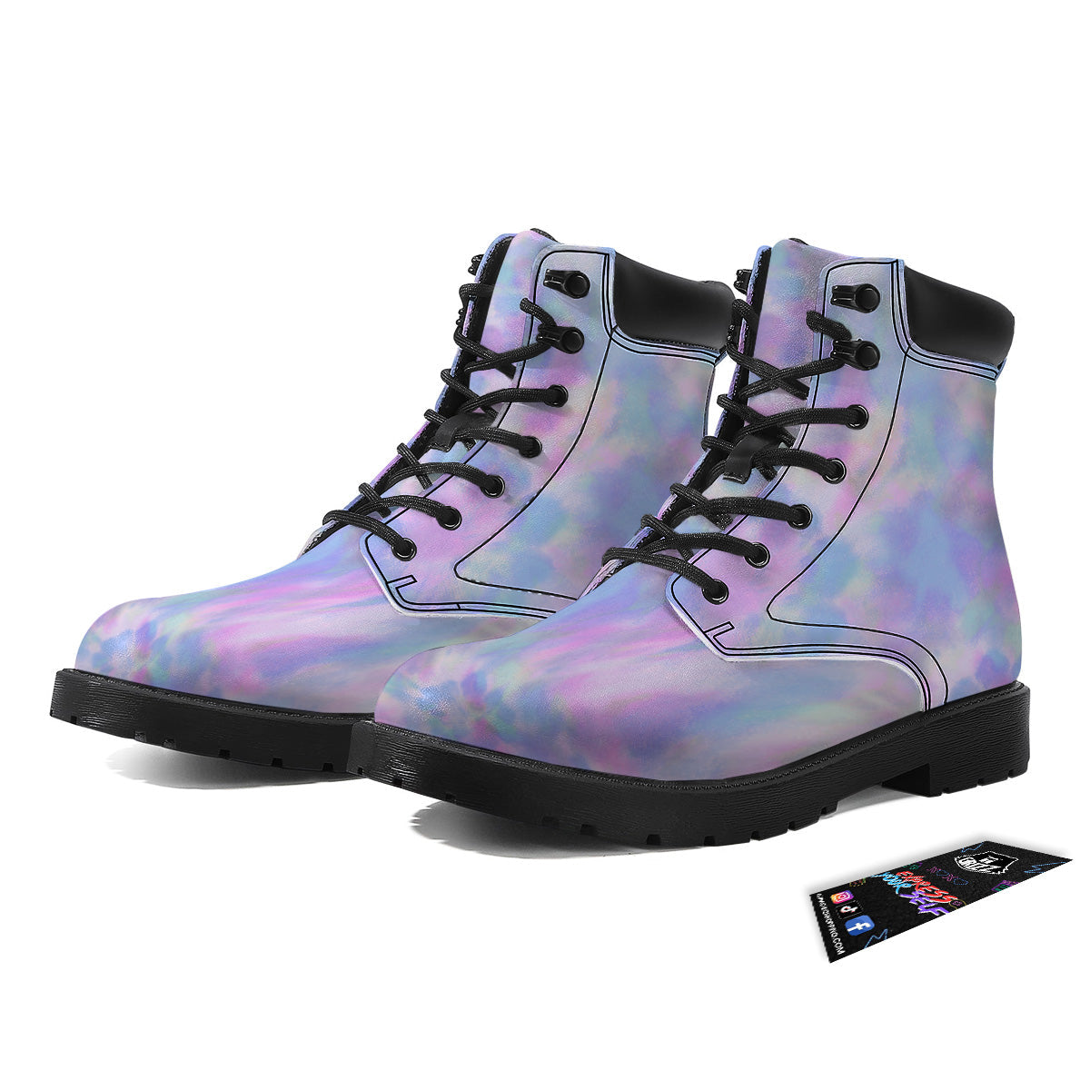 Purple And Blue Tie Dye Shibori Print Boots-grizzshop