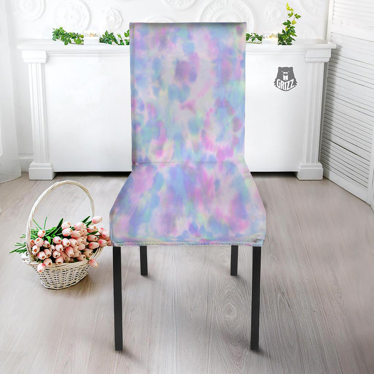 Purple And Blue Tie Dye Shibori Print Dining Chair Slipcover-grizzshop