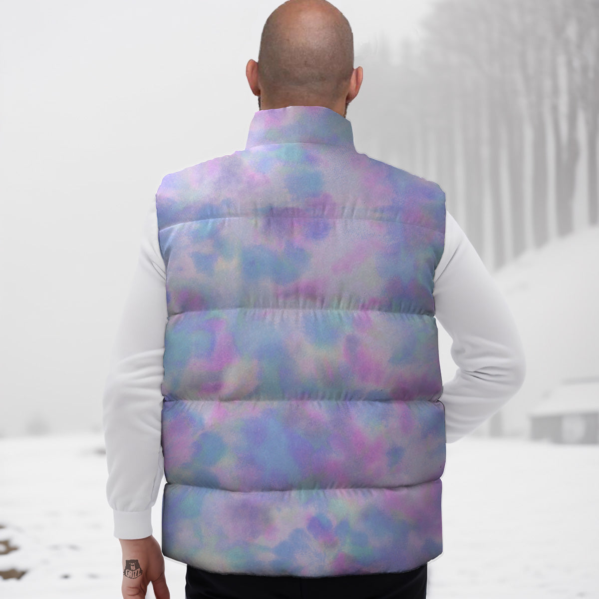 Purple And Blue Tie Dye Shibori Print Down Vest