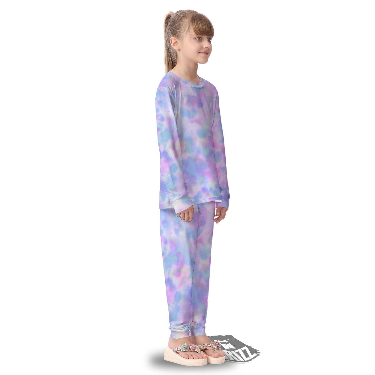 Purple And Blue Tie Dye Shibori Print Kid's Pajamas-grizzshop