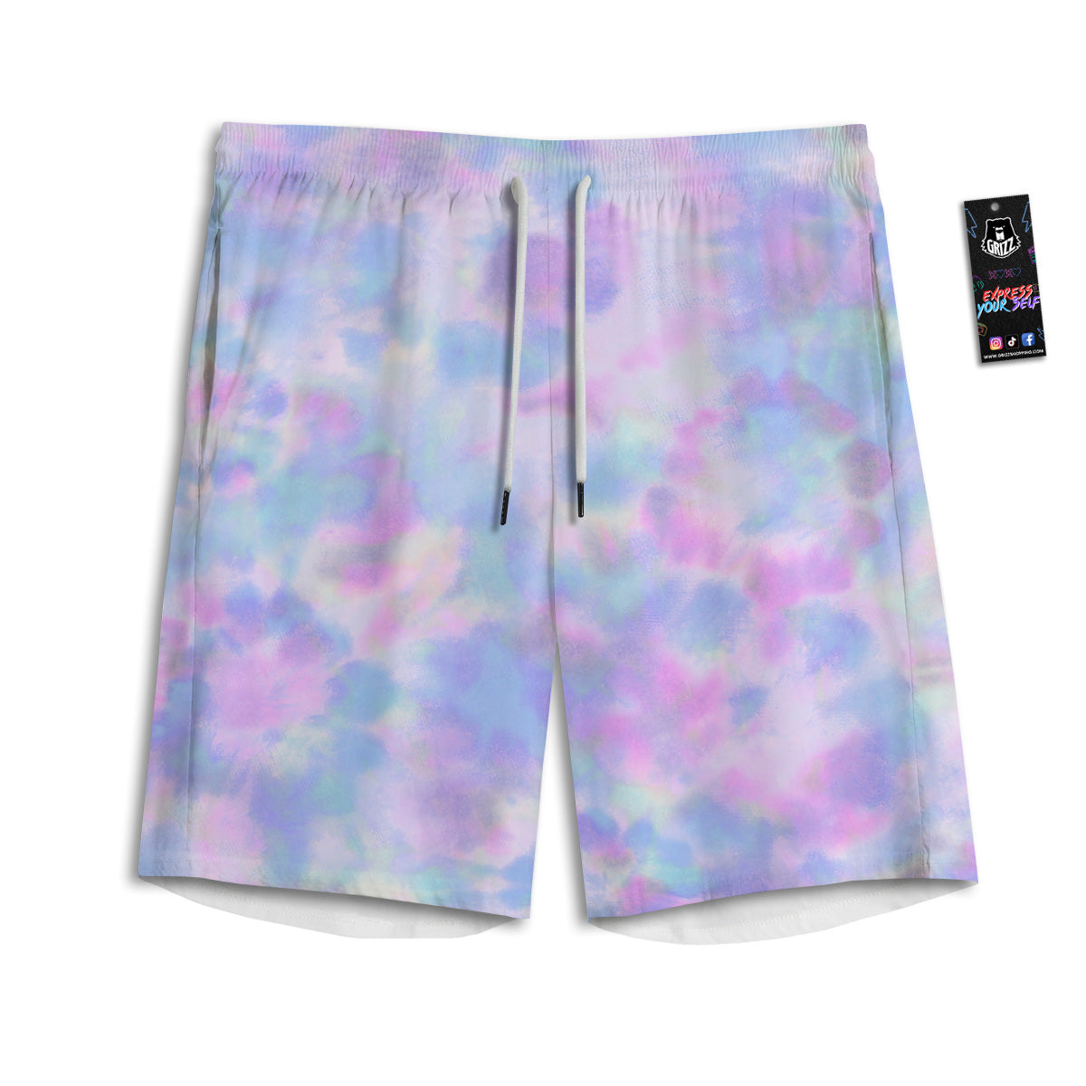 Purple And Blue Tie Dye Shibori Print Men's Athletic Shorts