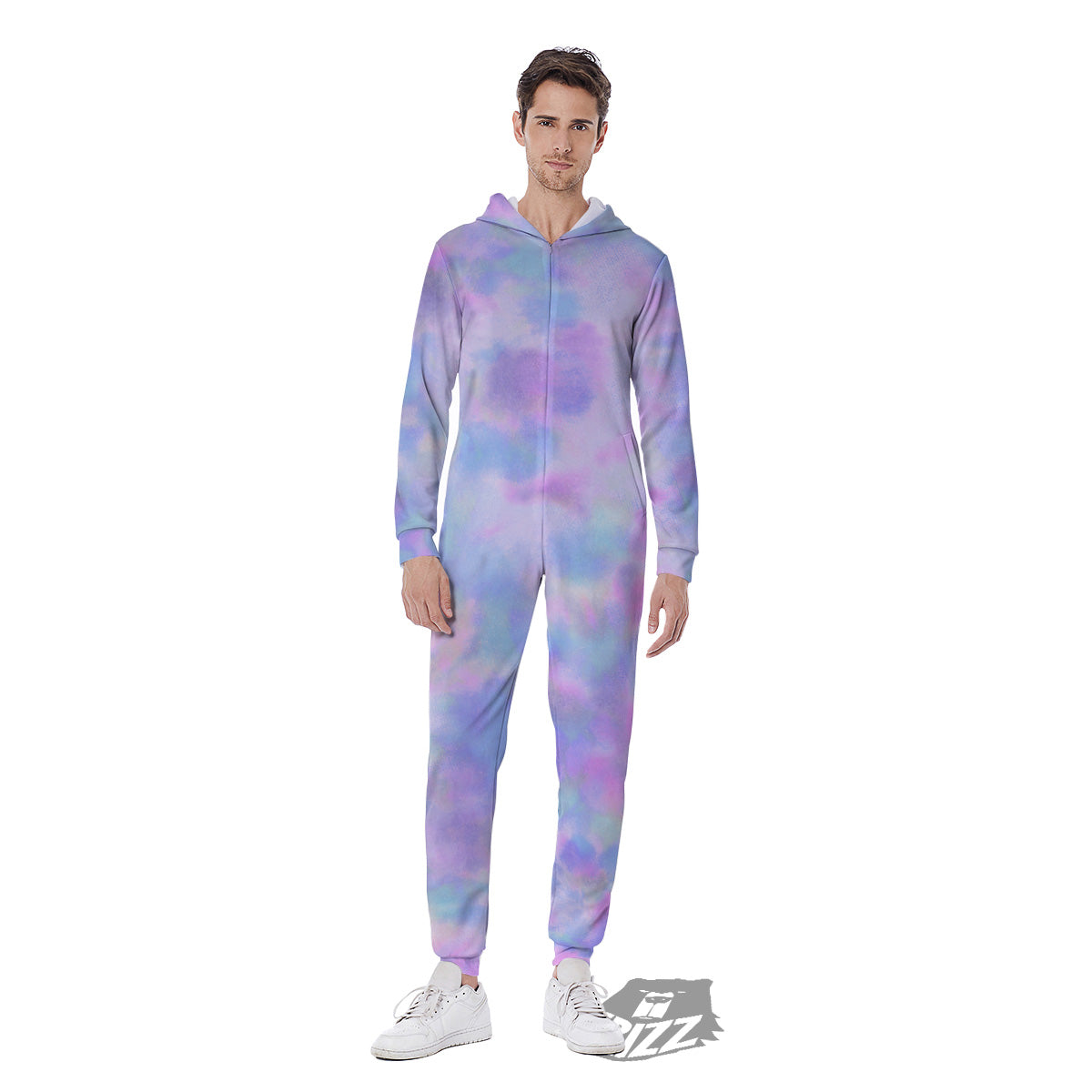 Purple And Blue Tie Dye Shibori Print Men's Jumpsuit-grizzshop