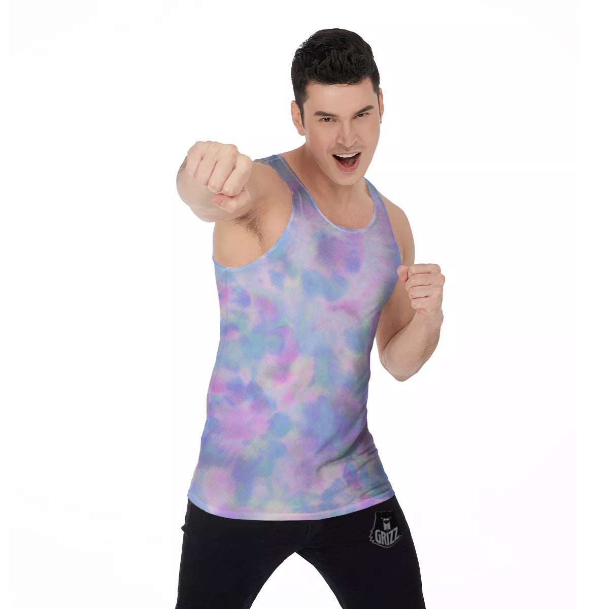 Purple And Blue Tie Dye Shibori Print Men's Tank Top-grizzshop