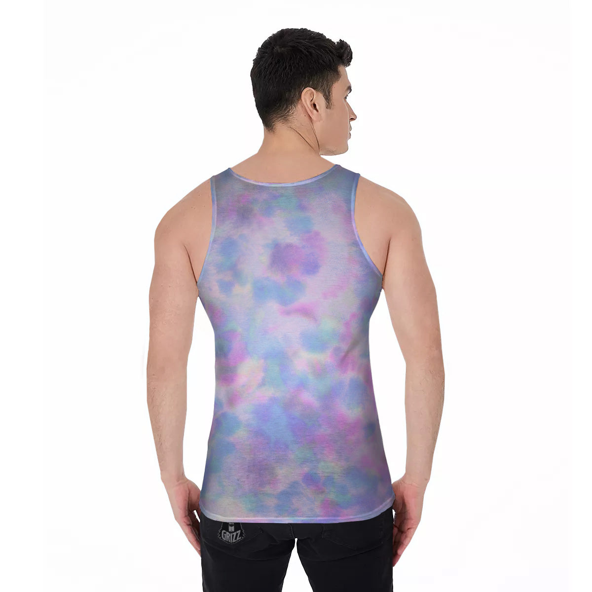 Purple And Blue Tie Dye Shibori Print Men's Tank Top-grizzshop