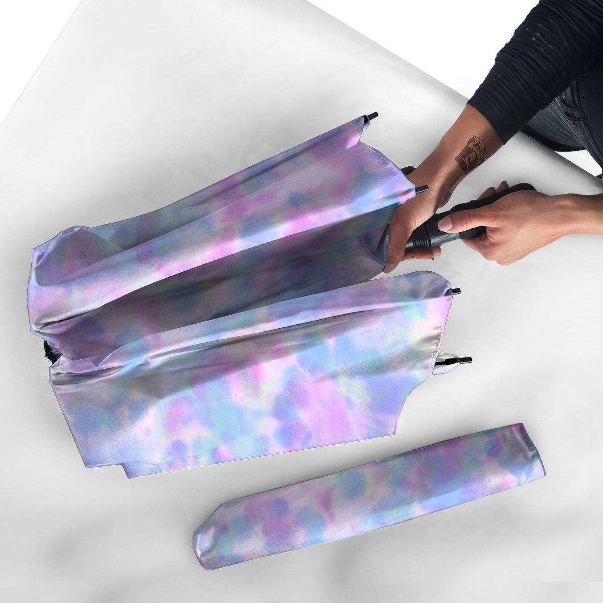 Purple And Blue Tie Dye Shibori Print Umbrella-grizzshop