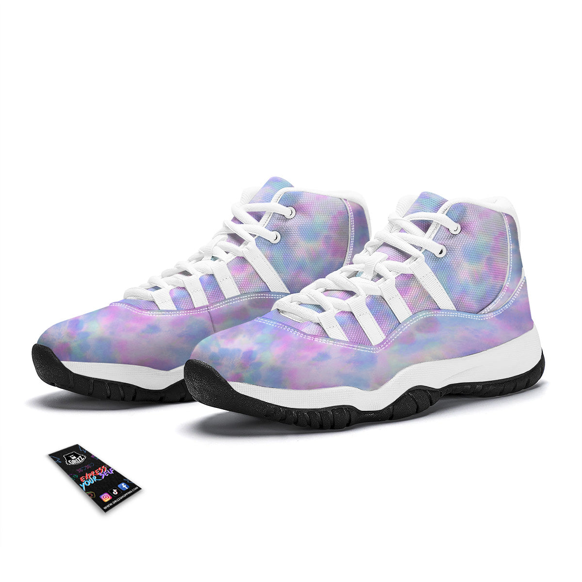 Purple And Blue Tie Dye Shibori Print White Bball Shoes-grizzshop