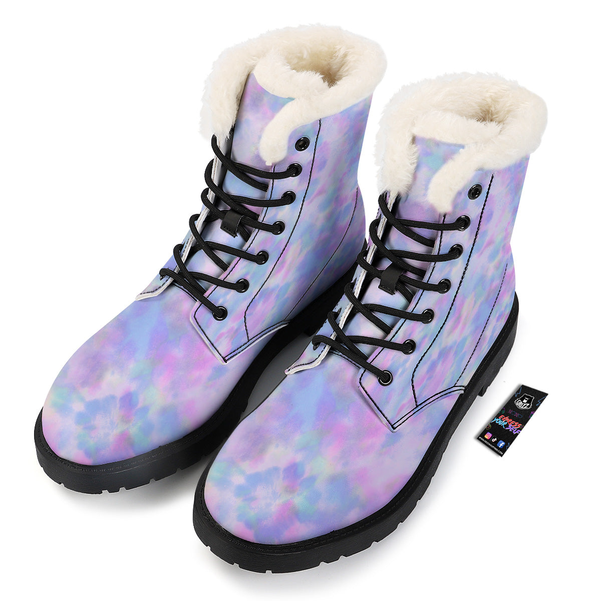 Purple And Blue Tie Dye Shibori Print Winter Boots-grizzshop