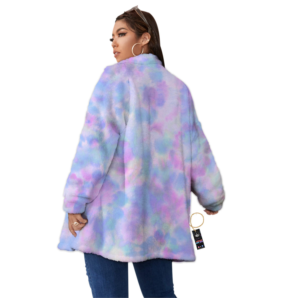 Purple And Blue Tie Dye Shibori Print Women's Sherpa Jacket-grizzshop