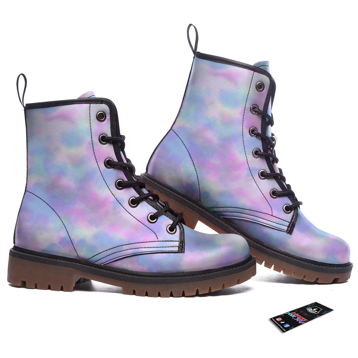 Purple And Blue Tie Dye Shibori Print Work Boots-grizzshop