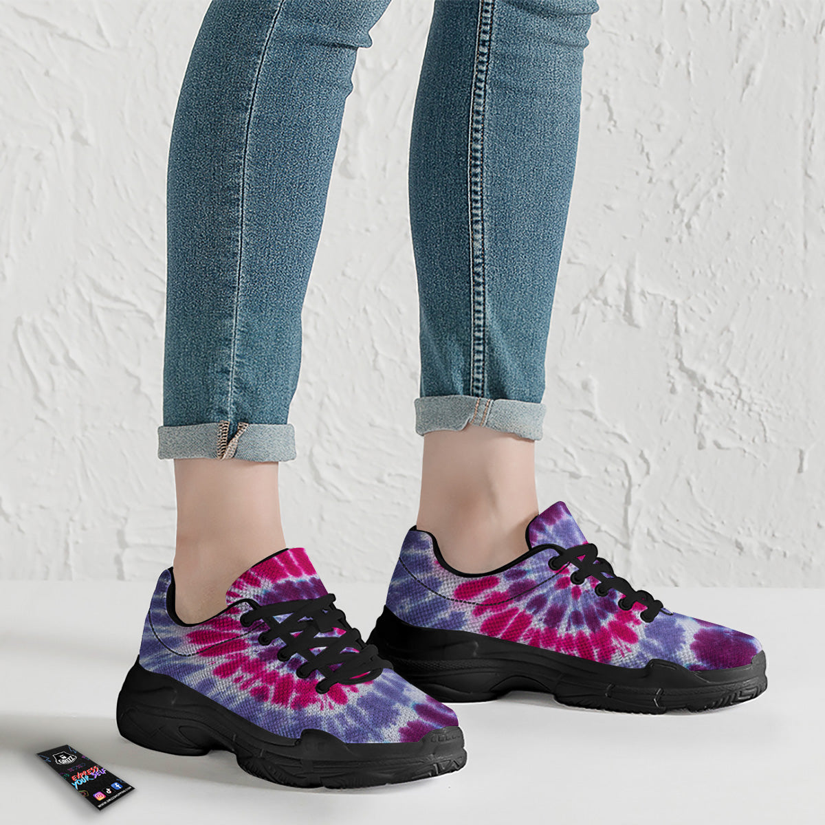 Purple And Blue Tie Dye Spiral Print Black Chunky Shoes-grizzshop