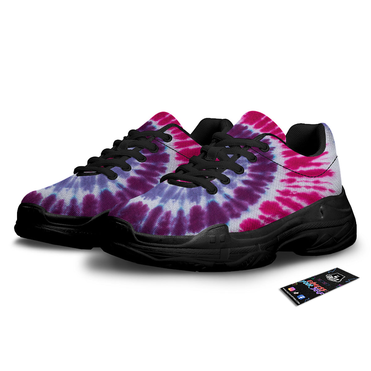 Purple And Blue Tie Dye Spiral Print Black Chunky Shoes-grizzshop