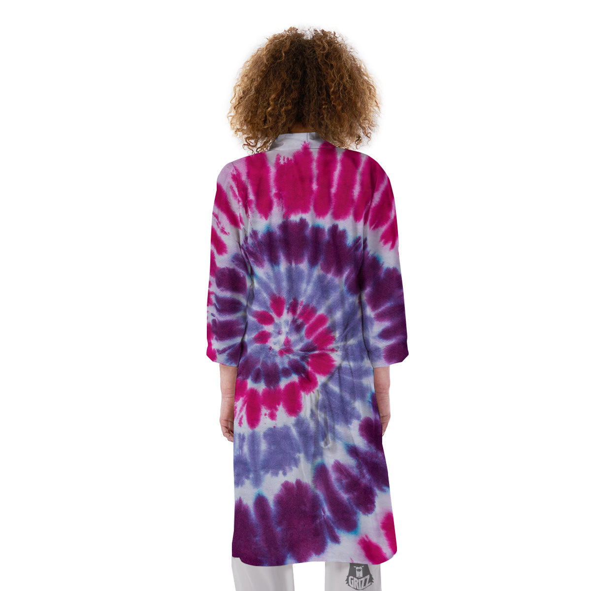Purple And Blue Tie Dye Spiral Print Kimono-grizzshop