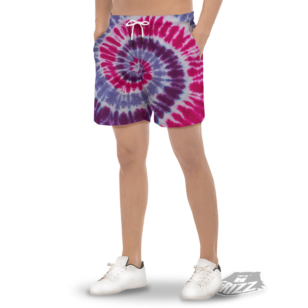 Purple And Blue Tie Dye Spiral Print Men's Gym Shorts-grizzshop