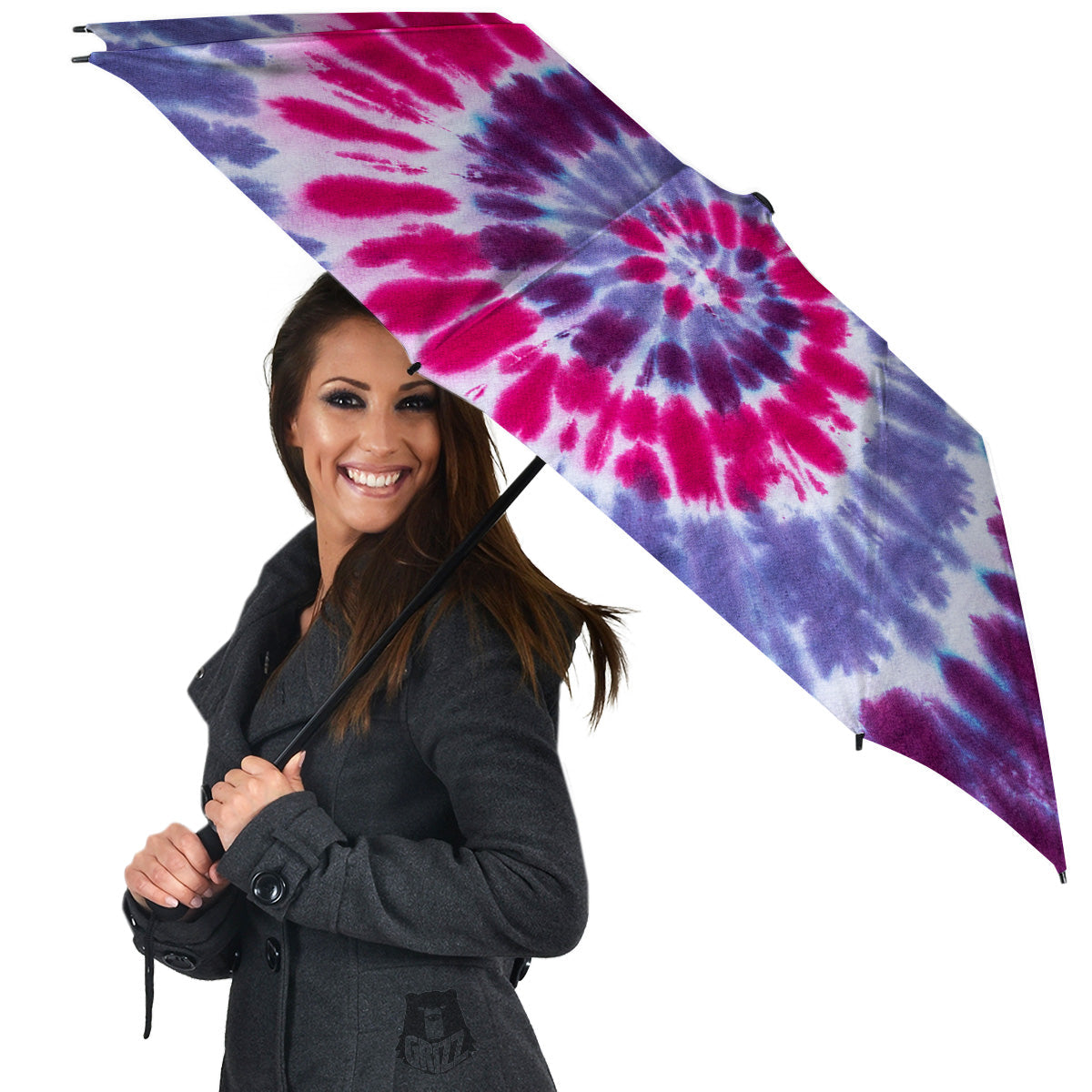 Purple And Blue Tie Dye Spiral Print Umbrella-grizzshop