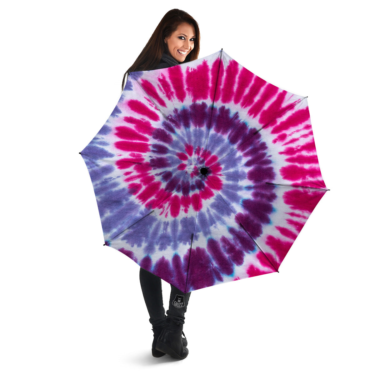 Purple And Blue Tie Dye Spiral Print Umbrella-grizzshop