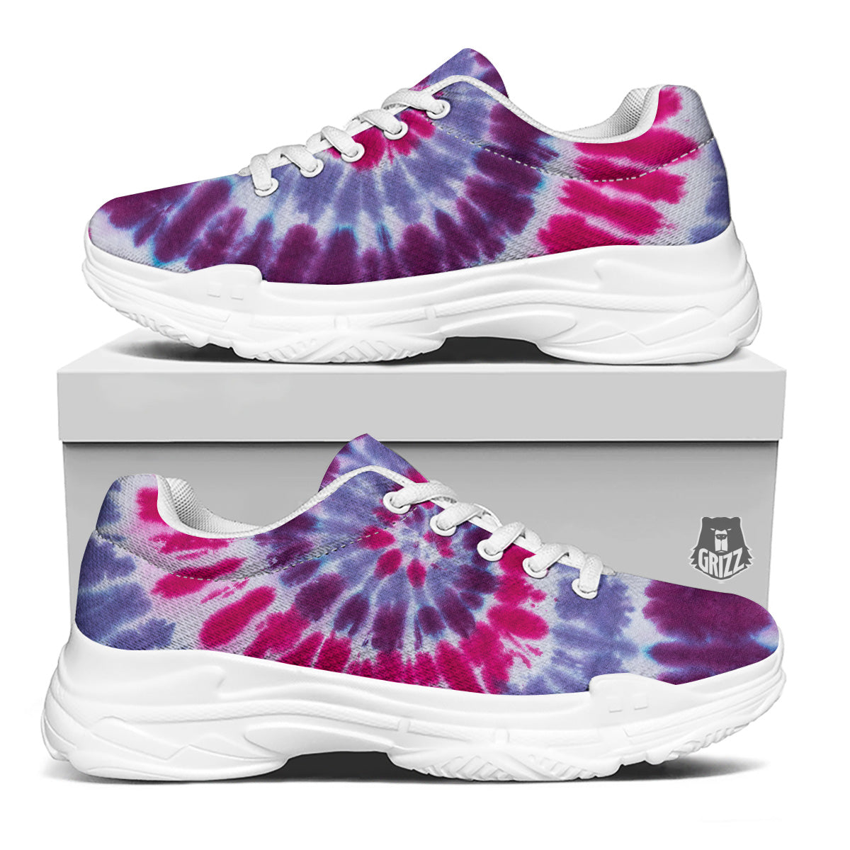 Purple And Blue Tie Dye Spiral Print White Chunky Shoes-grizzshop
