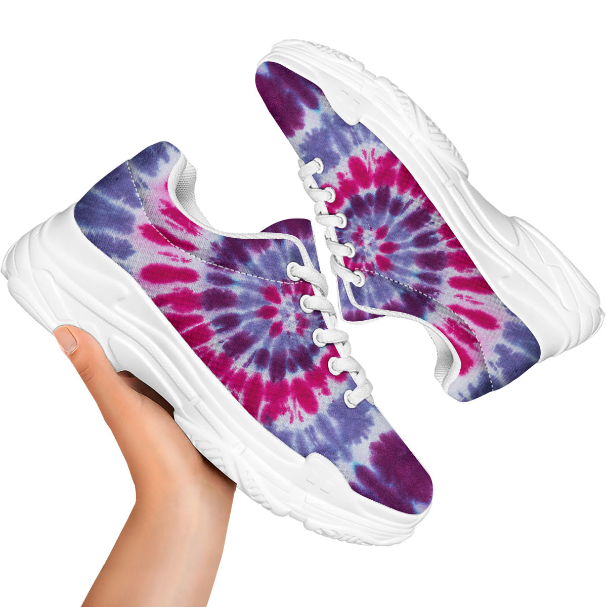 Purple And Blue Tie Dye Spiral Print White Chunky Shoes-grizzshop