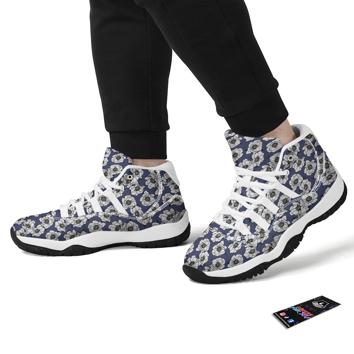 Purple And White Gardenia Print Pattern White Bball Shoes-grizzshop