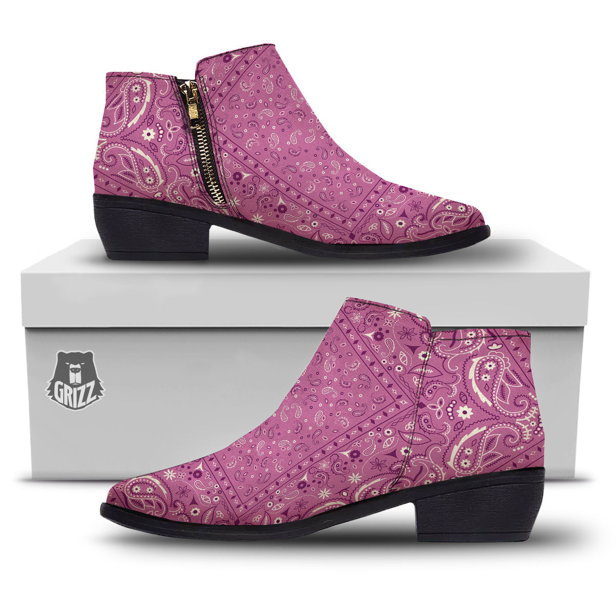 Purple Bandana Print Ankle Boots-grizzshop