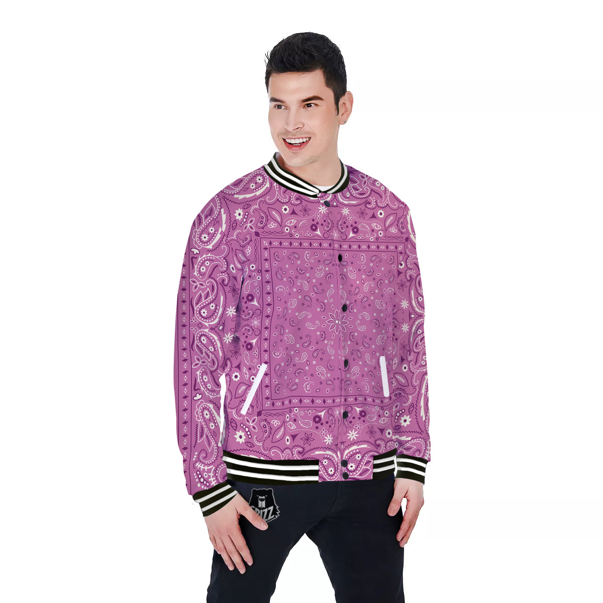 Purple Bandana Print Baseball Jacket-grizzshop