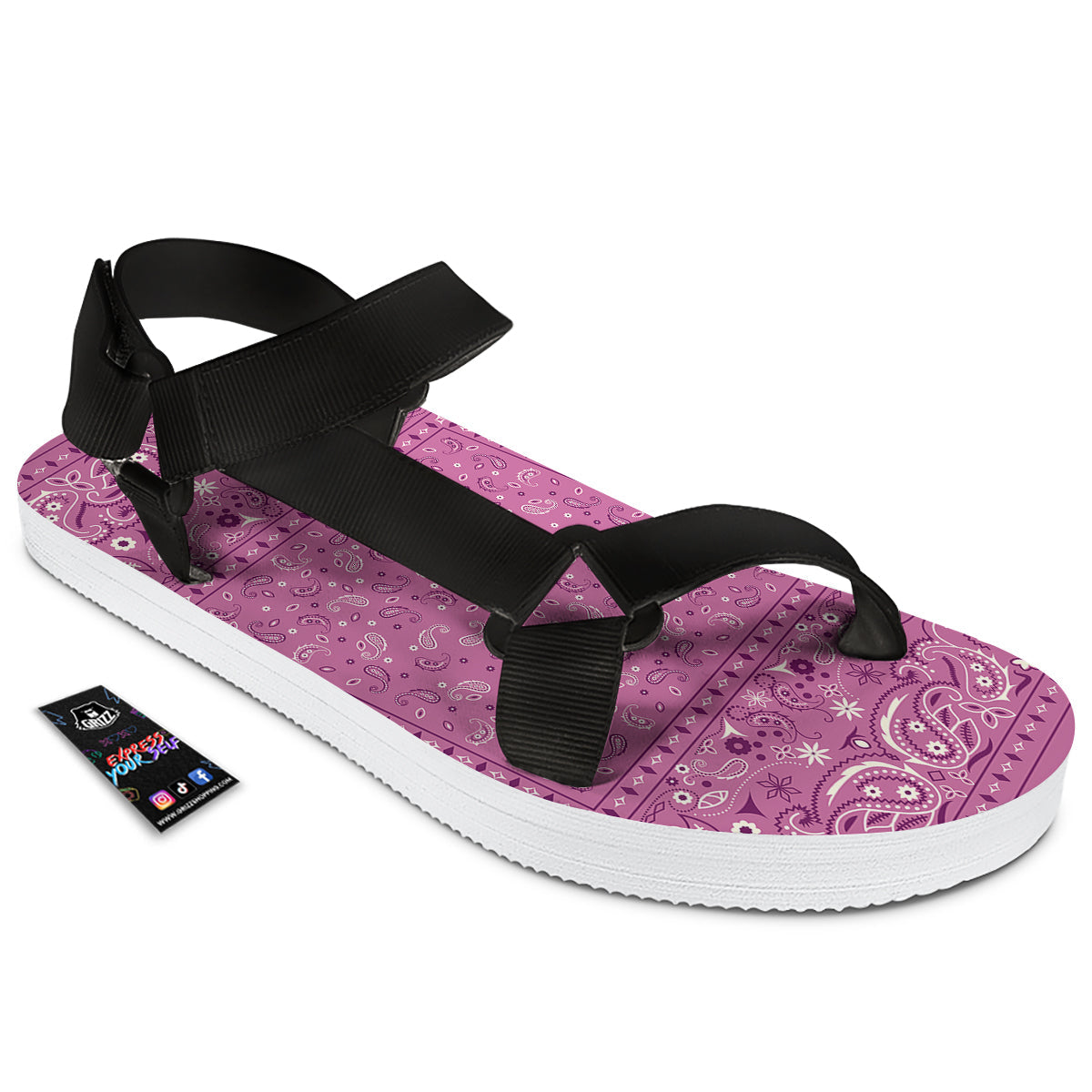 Purple Bandana Print Black Open Toe Sandals-grizzshop