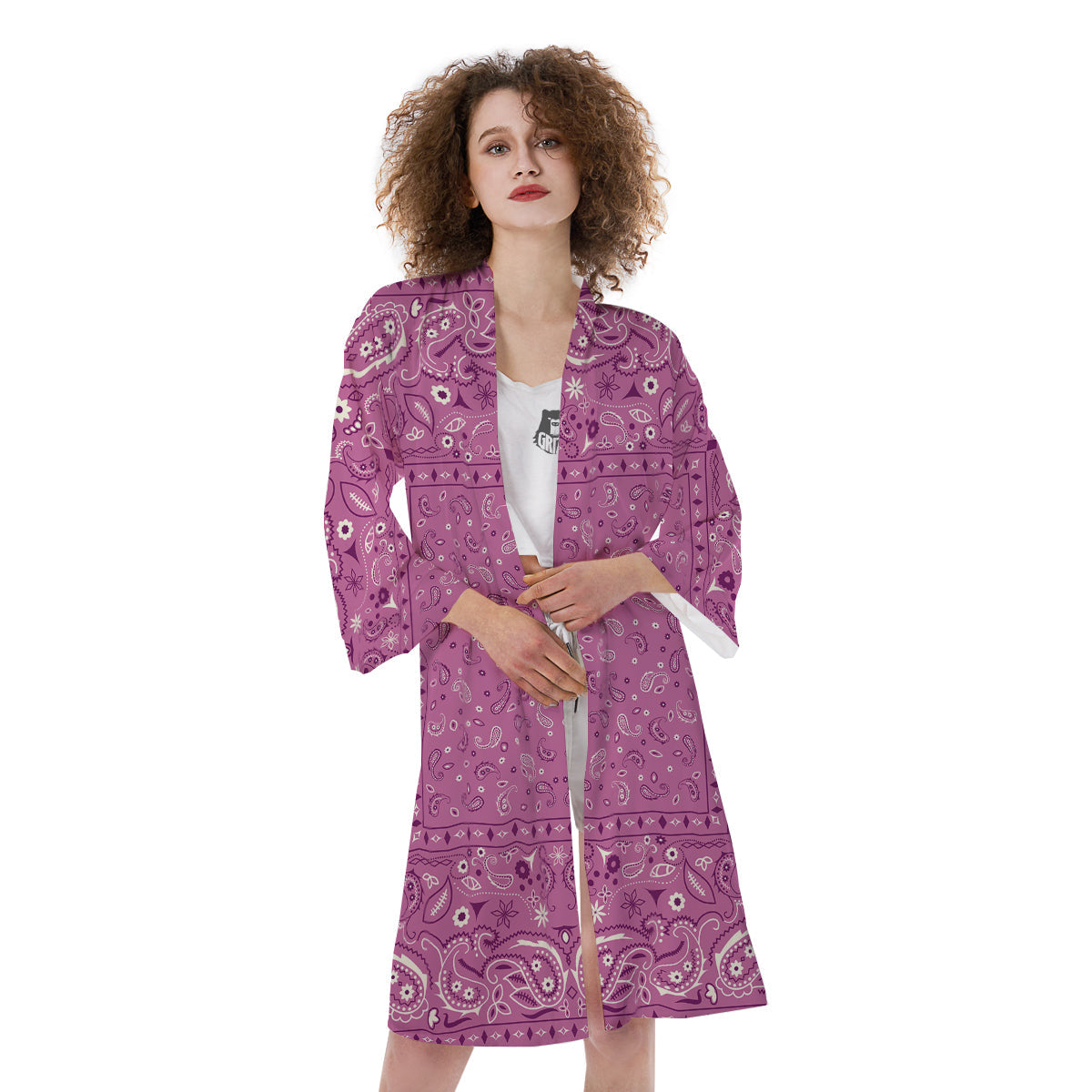 Purple Bandana Print Kimono-grizzshop