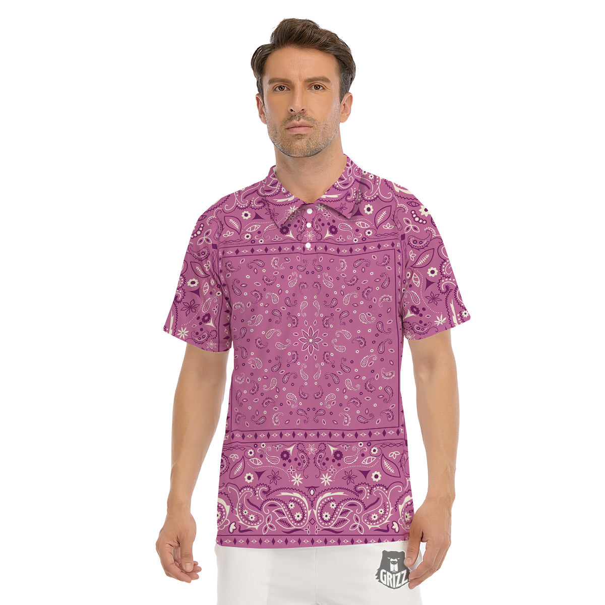 Purple Bandana Print Men's Golf Shirts-grizzshop