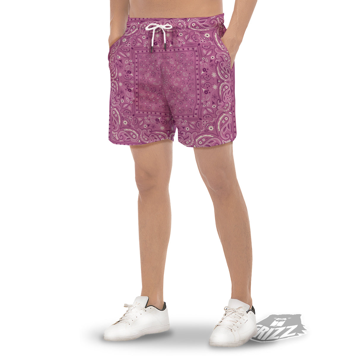 Purple Bandana Print Men's Gym Shorts-grizzshop