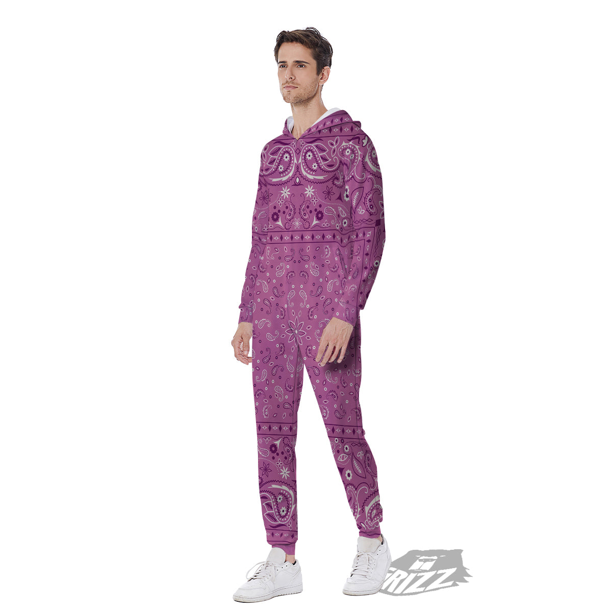 Purple Bandana Print Men's Jumpsuit-grizzshop