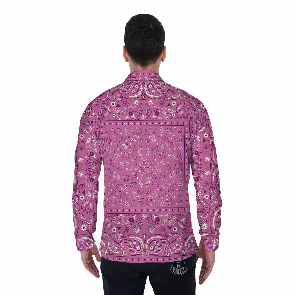 Purple Bandana Print Men's Long Sleeve Shirts-grizzshop