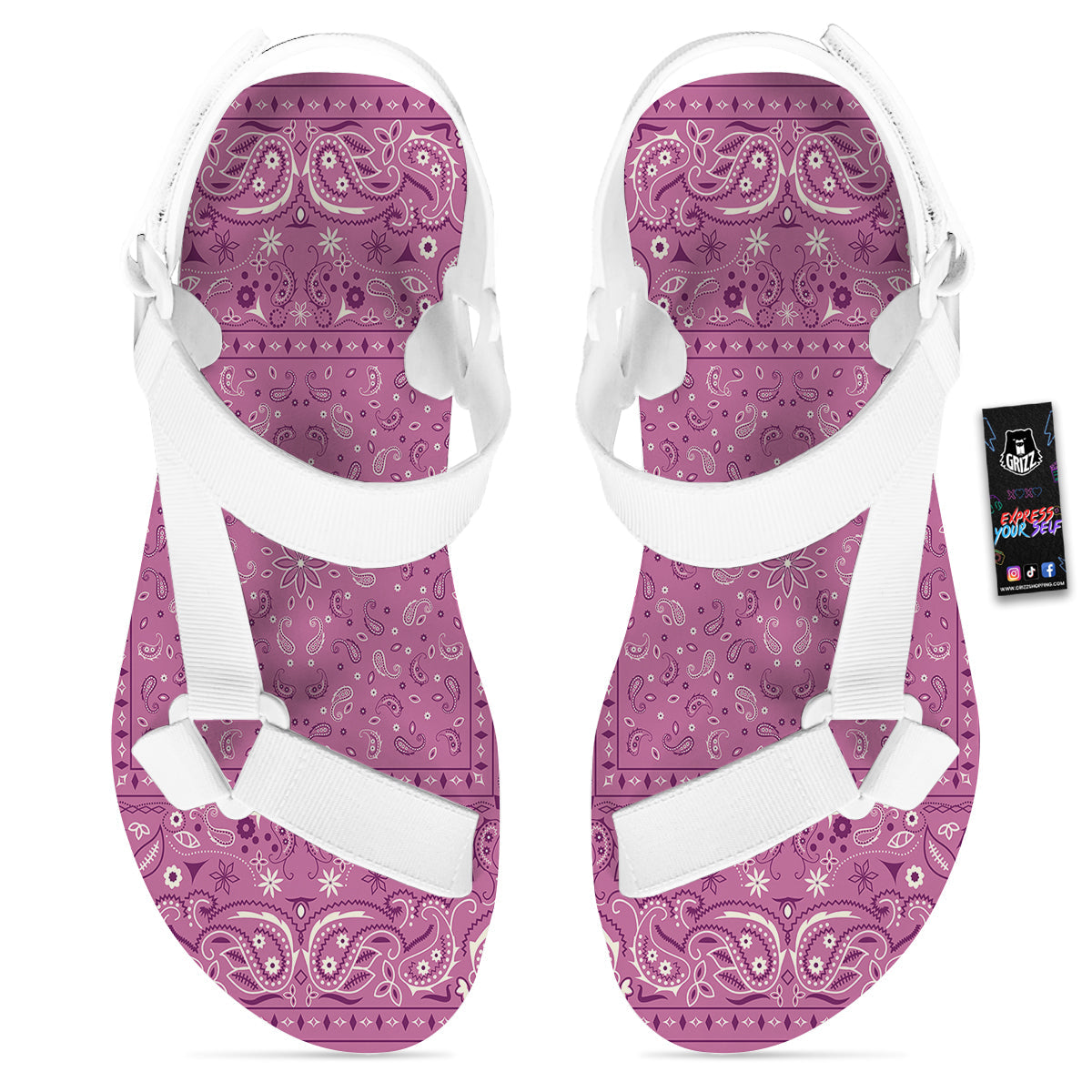 Purple Bandana Print White Open Toe Sandals-grizzshop