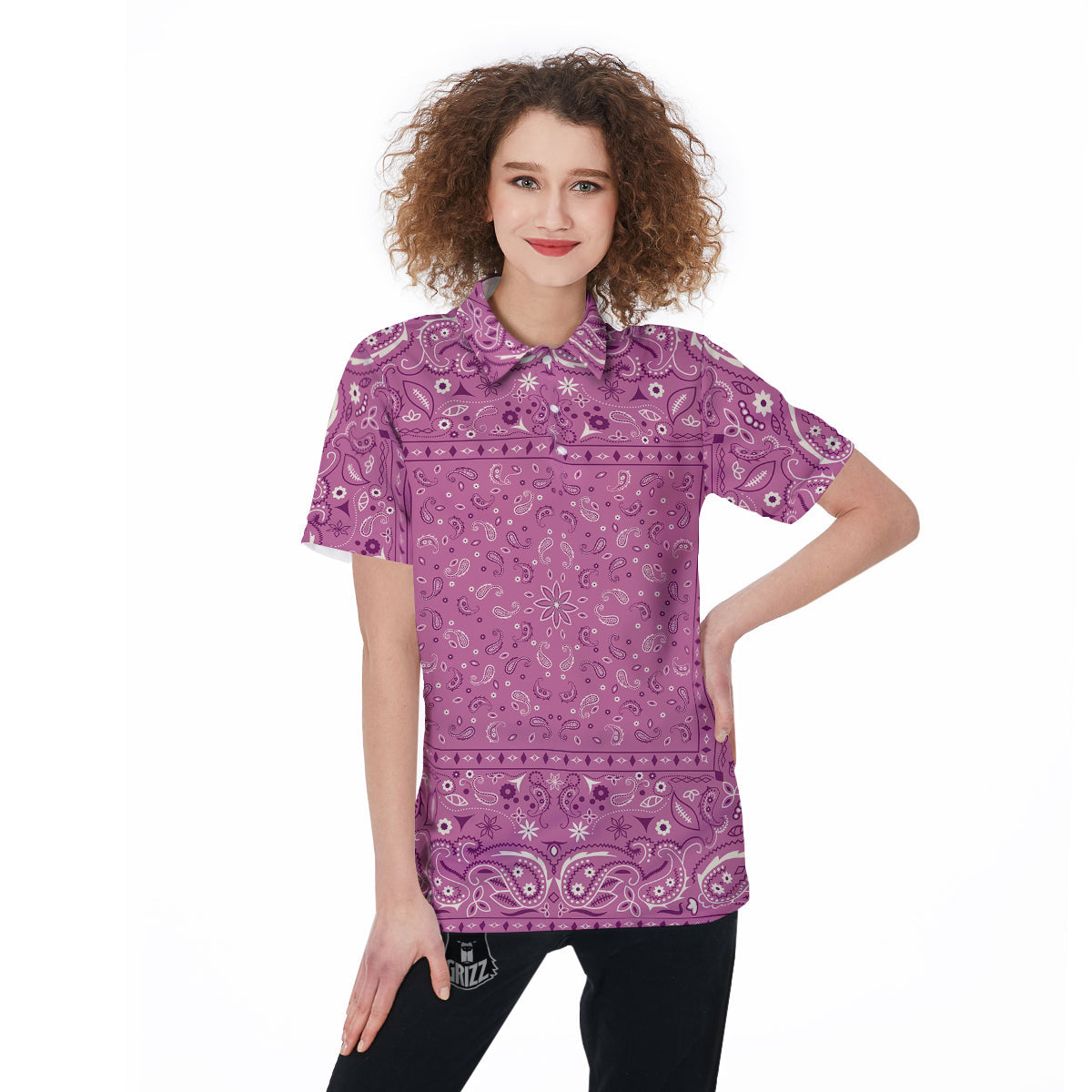 Purple Bandana Print Women's Golf Shirts-grizzshop