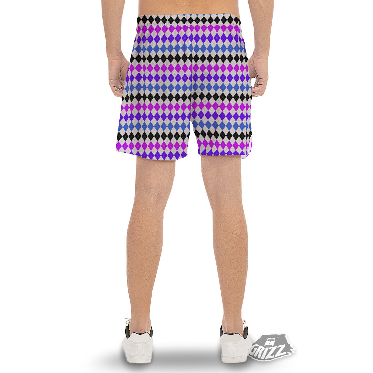 Purple Blue And Black Argyle Print Men's Gym Shorts-grizzshop