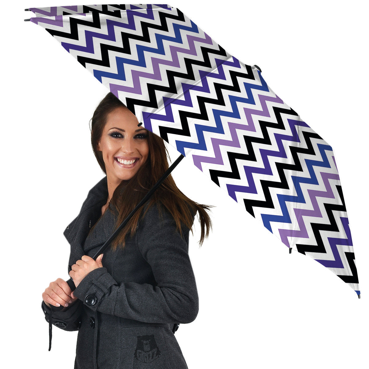 Purple Blue And Black Chevron Print Umbrella-grizzshop
